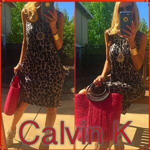 Calvin Klein Black and Gray Animal Print Midi Dress